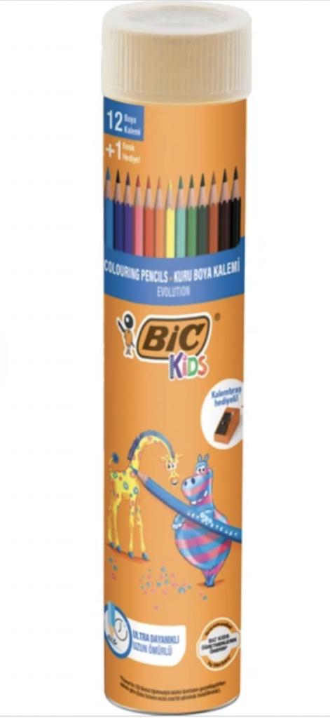 BIC Kids Evolution Kuru Boya Kalemi 12'li Metal Tüp, Kıymık Oluşturmaz, Çiğnemeye Karşı Dayanıklı, Kolay Açılır