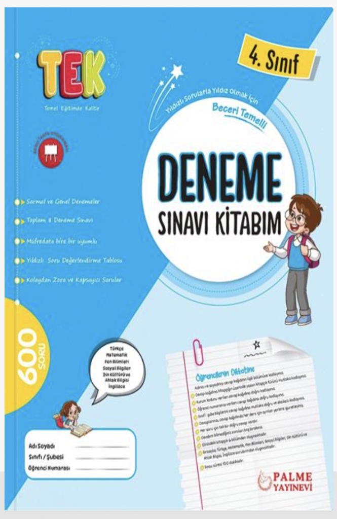 4. Sınıf TEK Deneme Sınavı Kitabım Palme Yayınları