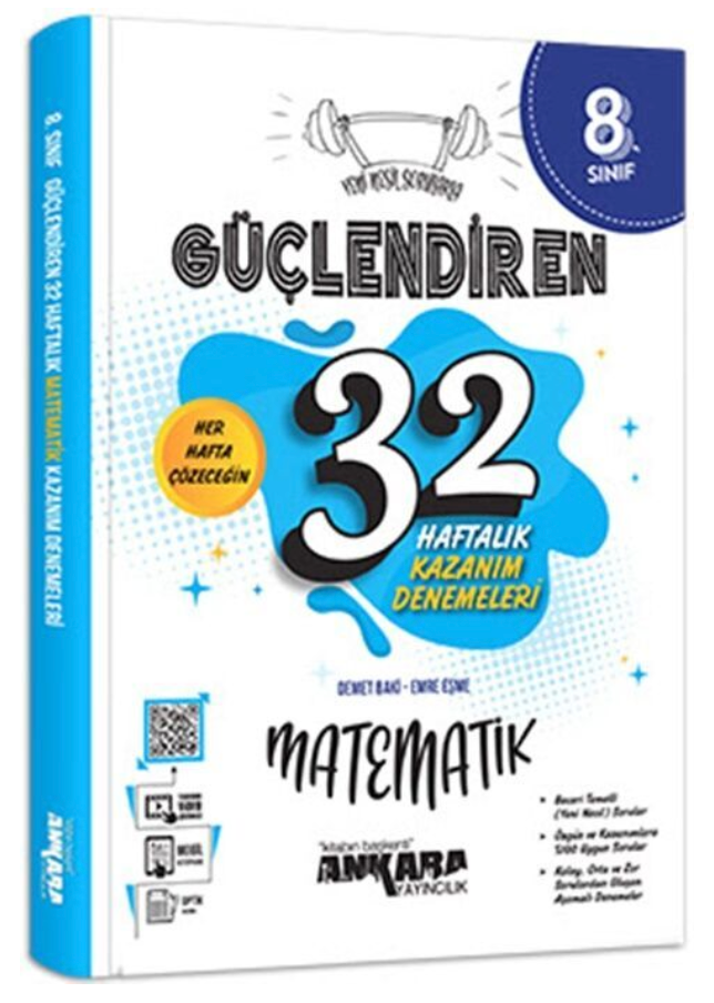 Ankara Yayıncılık 8. Sınıf Matematik Güçlendiren 32 Haftalık Kazanım Denemeleri